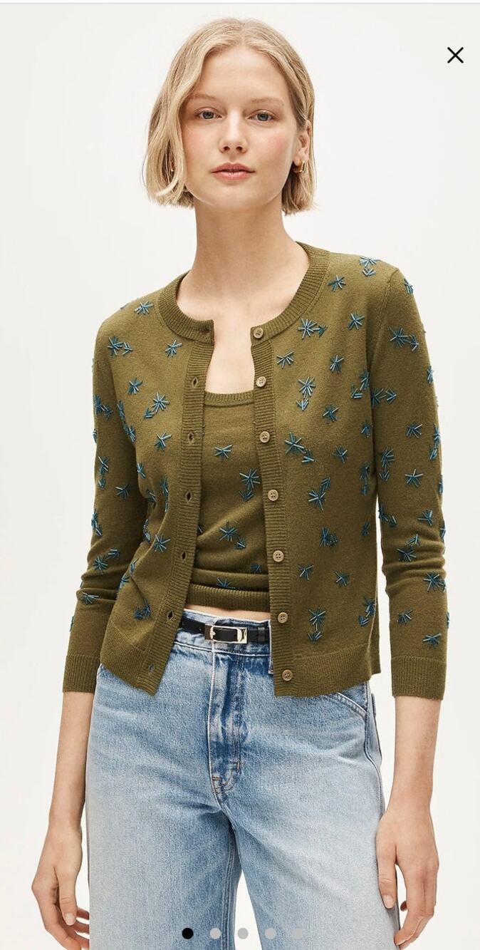NWT J. Crew Collection Crewneck Cardigan Merino Wool Embellishments Olive S